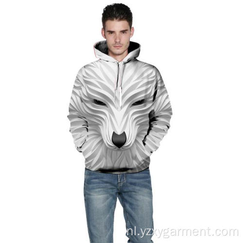 Witte lachende wolf 3D-print hoodie